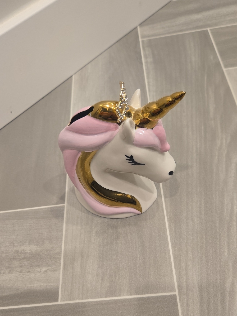 Ceramic Unicorn Bank  with Pink Mane & Gold Horn